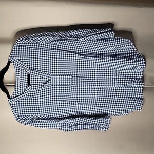 🌴 Womens Top Blue and White Checkered Bell Sleeves